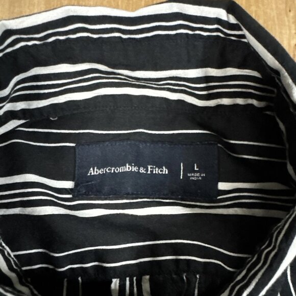 Abercrombie Fitch Men’s Black & White Short Sleeve Button Up Shirt Size Large - Picture 2 of 4